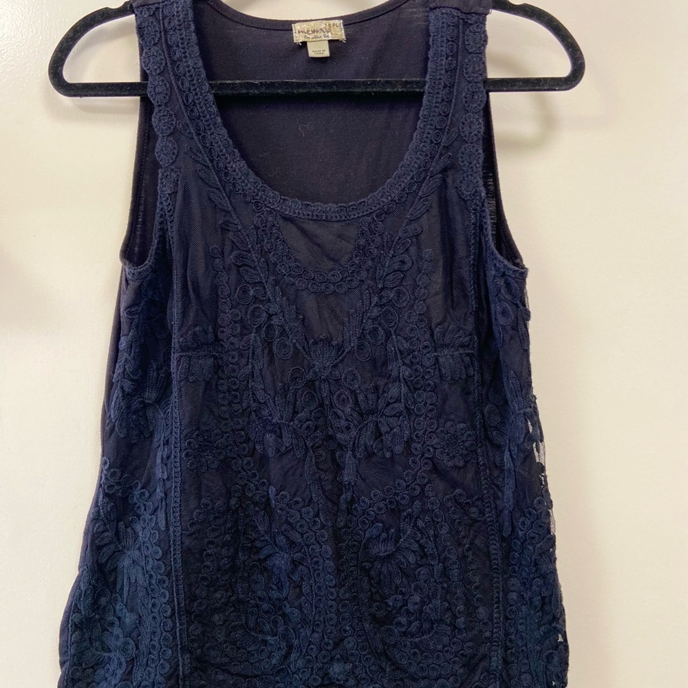 One world live and let live Petite Large embroidered black tank